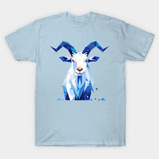 Geometrical Blue Mountain Goat. Adorable Mosaic Cute Kawaii Simple Animal T-Shirt